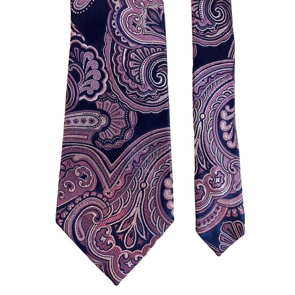 Geoffrey Beene Mens Silk Neck Tie Purple Blue White Paisley Work Dad Gift - Picture 2 of 6